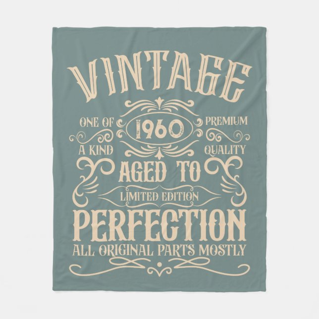Personalized vintage birthday whiskey themed fleece blanket (Front)