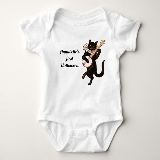 Personalized Vintage Black Cat Baby Bodysuit (Front)