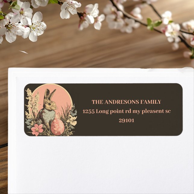 Personalized Vintage Black & Pink Bunny with Eggs  Label (Creator Uploaded)