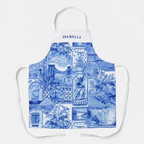 Personalized Vintage Blue and White Japonaiserie Apron