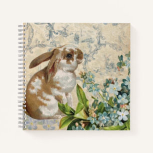 Personalized Vintage Blue Floral Bunny Notebook