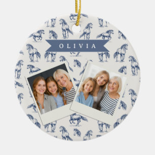 Personalized Vintage Blue Horse Classic Country Ceramic Ornament