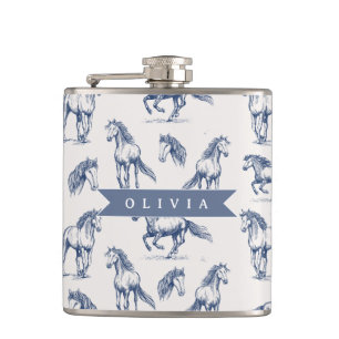 Personalized Vintage Blue Horse Classic Country Flask