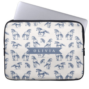 Personalized Vintage Blue Horse Classic Country Laptop Sleeve