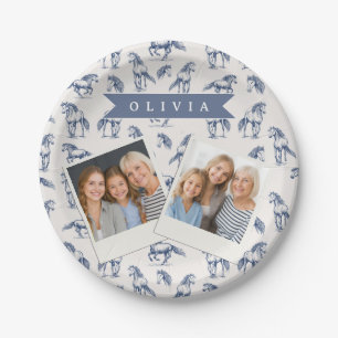 Personalized Vintage Blue Horse Classic Country Paper Plates