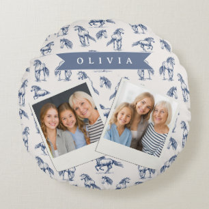 Personalized Vintage Blue Horse Classic Country Round Pillow