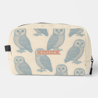 Personalized Vintage Blue Owl Woodland Cottagecore Dopp Kit