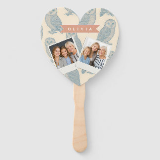 Personalized Vintage Blue Owl Woodland Cottagecore Hand Fan