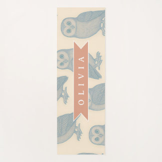 Personalized Vintage Blue Owl Woodland Cottagecore Yoga Mat