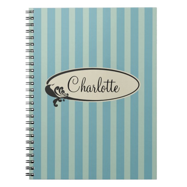 Personalized Vintage Blue Stripes Notebook (Front)