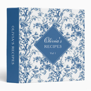 Personalized Vintage Blue Toile Floral Heirloom 3 Ring Binder