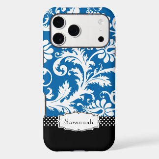 Personalized Vintage Blue White and Black Damask iPhone 17 Pro Max Case