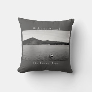 Personalized Vintage Boat Decor Gray Pontoon Throw Pillow
