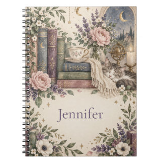 Personalized Vintage Bookish Floral Notebook