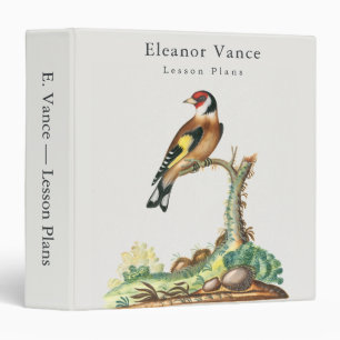 Personalized Vintage Botanical Bird Teacher 3 Ring Binder
