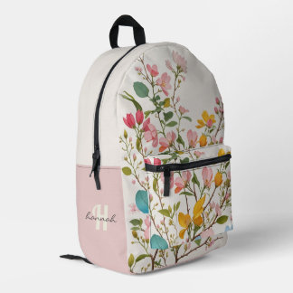 Personalized Vintage Botanical Monogram Printed Backpack
