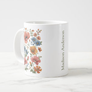 Personalized Vintage Botanical Poppies Giant Coffee Mug