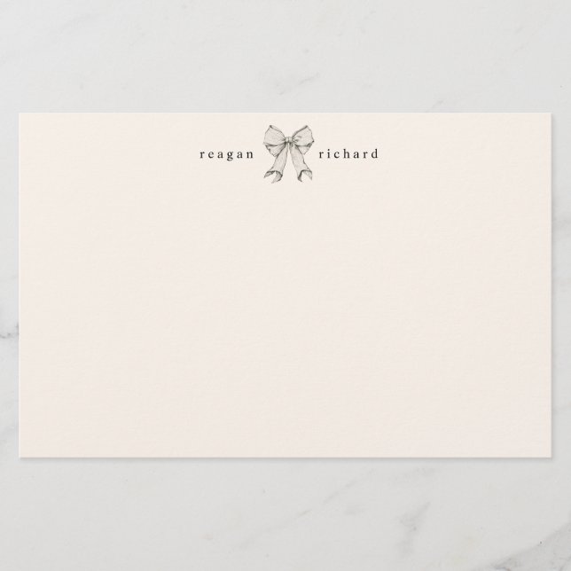 Personalized Vintage Bow Stationery Note Card (Front)