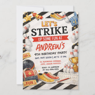 Personalized vintage Bowling Birthday Party Invitation
