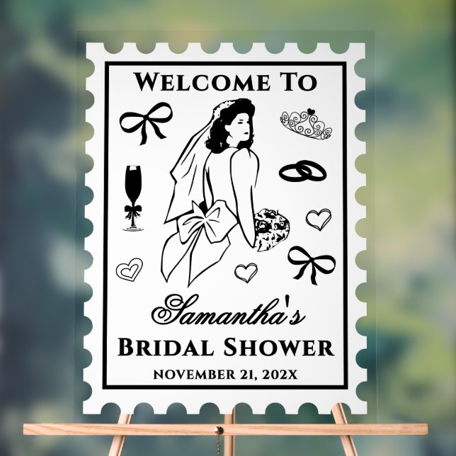 Personalized Vintage Bridal Shower Welcome Acrylic Sign (Neutral)