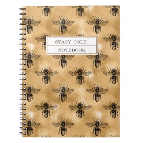 Personalized Vintage Brown  Black Honeycomb Bee Notebook