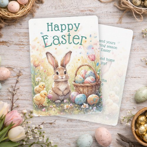 Personalized Vintage Bunny Chicks And Easter Eggs Holiday Card