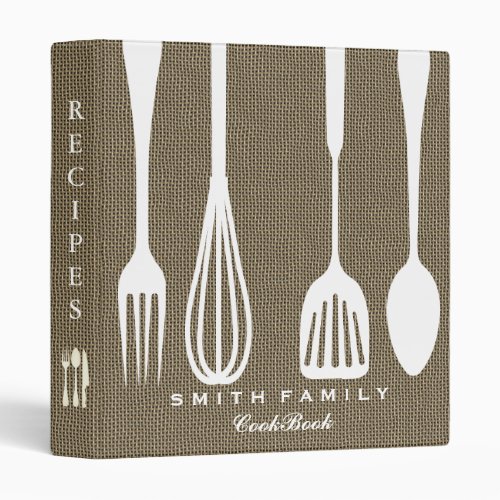 Personalized Vintage Burlap Family Recipe Cookbook Binder