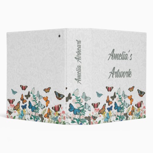 Personalized Vintage Butterflies Art Binder Girls