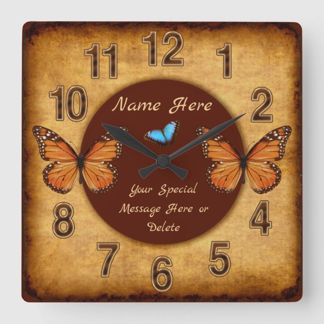 Personalized Vintage Butterfly Wall Clock (Front)