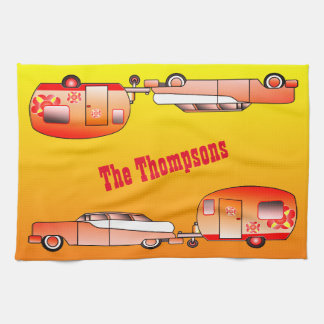 Personalized Vintage Car and Caravan Dish Towel