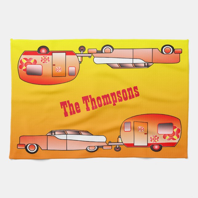 Personalized Vintage Car and Caravan Dish Towel (Horizontal)