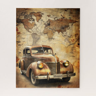 Personalized Vintage Car Antique World Map Jigsaw Puzzle