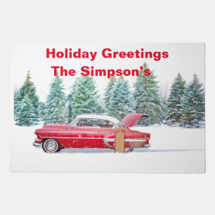 Personalized Vintage Car Doormat, Christmas Doormat