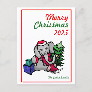 Personalized Vintage Cartoon Christmas Elephant Holiday Postcard