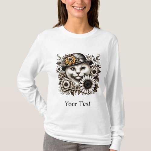 Personalized Vintage Cat Art Long Sleeve T_Shirt