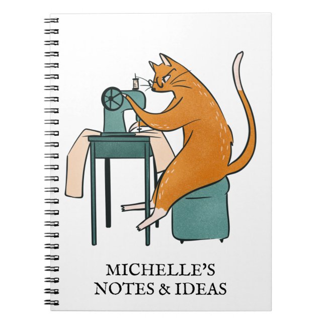 Personalized Vintage Cat Sewing Notebook (Front)