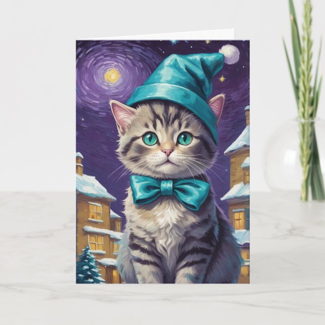 Personalized Vintage Cat Xmas  Card (Front)