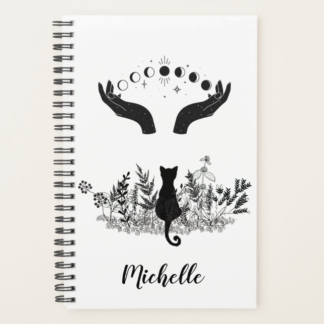 Personalized Vintage Celestial Moon Phases Cat Planner (Front)