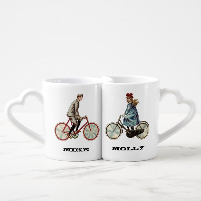 Personalized Vintage Children on Bicycles Coffee Mug Set (Front Nesting)