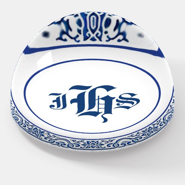 Personalized Vintage Chinoiserie Bird-Flower Art Paperweight (Angled)