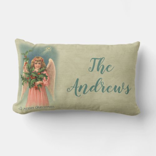 Personalized Vintage Christmas Angel Lumbar Pillow