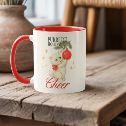Personalized Vintage Christmas Cat Meowy & Bright Mug