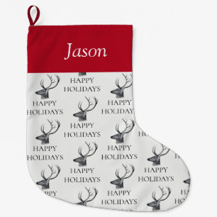 Personalized Vintage Christmas Deer Head Large Christmas Stocking