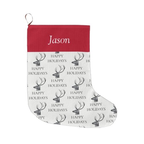 Personalized Vintage Christmas Deer Head Large Christmas Stocking