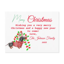 Personalized Vintage Christmas Doxie Postcard