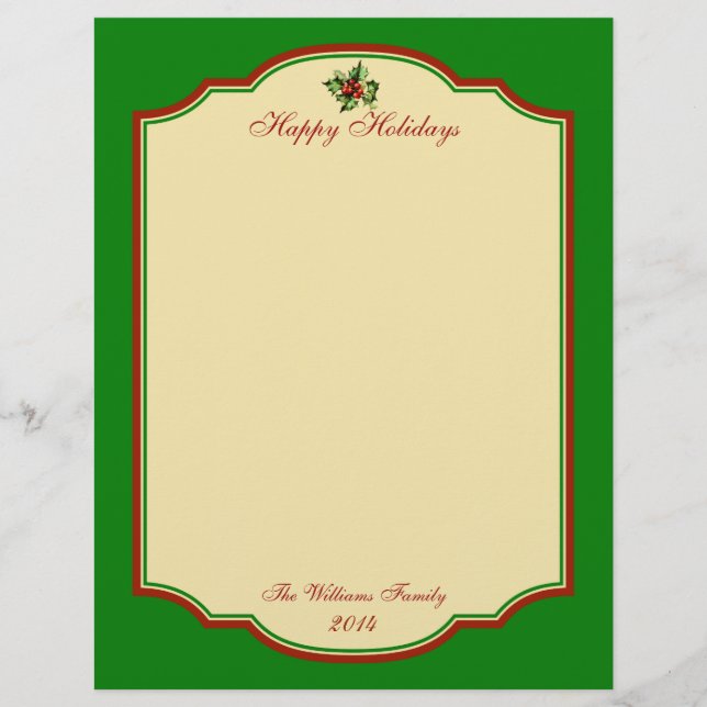 Personalized Vintage Christmas Holiday Stationary (Front)