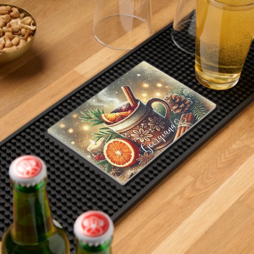 Personalized Vintage Christmas Market Mulled Wine Bar Mat