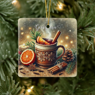 Personalized Vintage Christmas Market Mulled Wine Ceramic Ornament