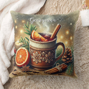 Personalized Vintage Christmas Market Mulled Wine Throw Pillow