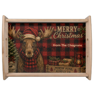 Personalized Vintage Christmas Moose Serving Tray